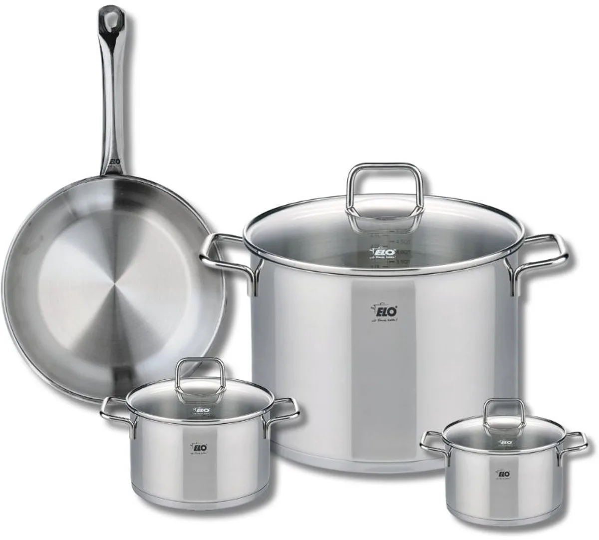 Set van 1 Koekenpan 24 cm en 3 kookpotten 12, 14 en 26 cm Elo Profi Citrin van Fackelmann in Grijs – productfoto