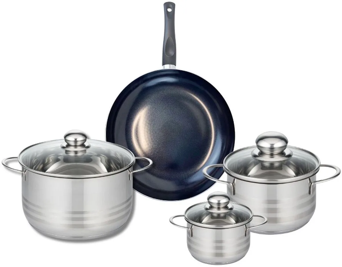 Set van 1 Koekenpan 24 cm en 3 kookpotten 12, 16 en 20 cm Elo Prima Glanzend de Fackelmann en Noir – photo produit