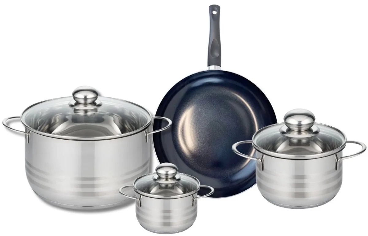 Set van 1 Koekenpan 24 cm en 3 kookpotten 12, 16 en 24 cm Elo Prima Glanzend van Fackelmann in Zwart – productfoto