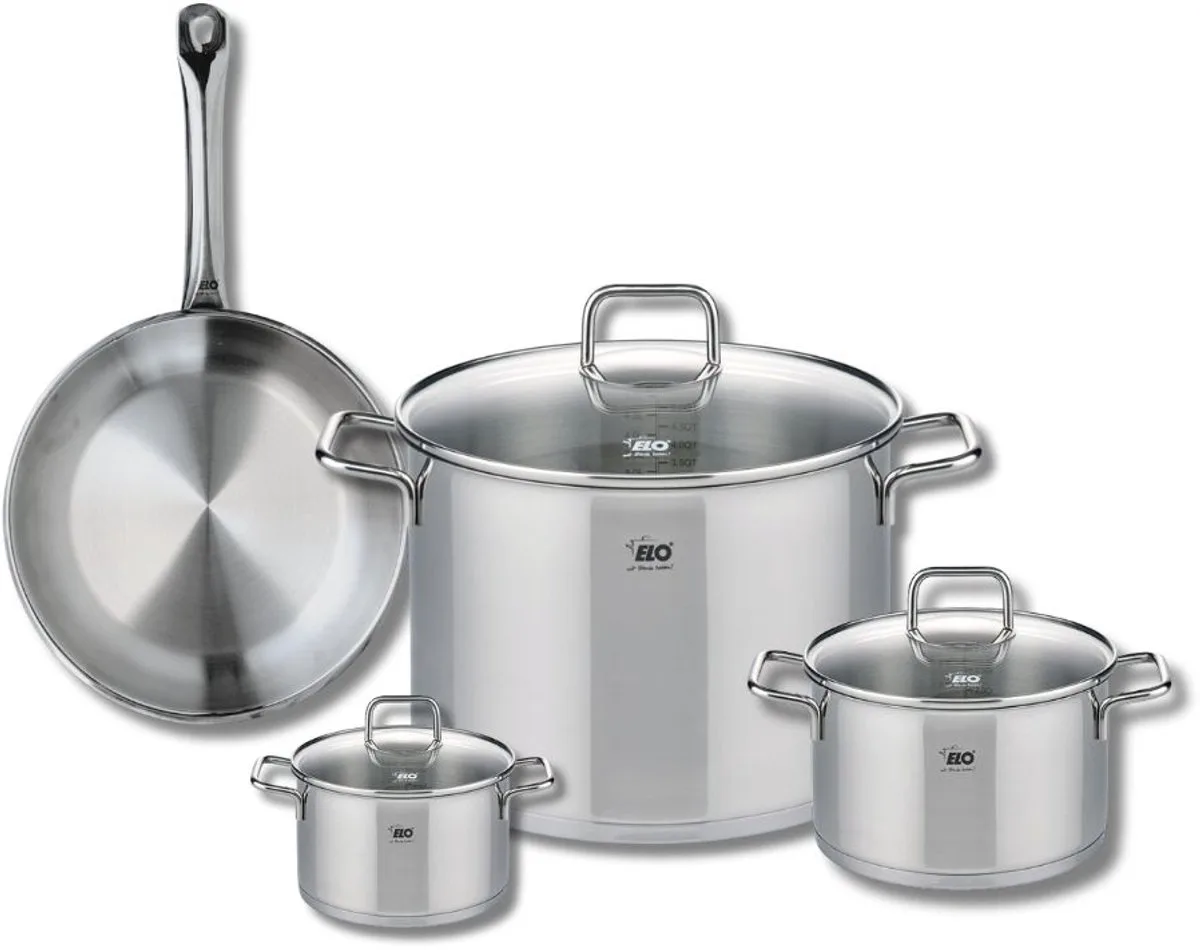 Set van 1 Koekenpan 24 cm en 3 kookpotten 12, 16 en 26 cm Elo Profi Citrin von Fackelmann in Grau – Produktfoto