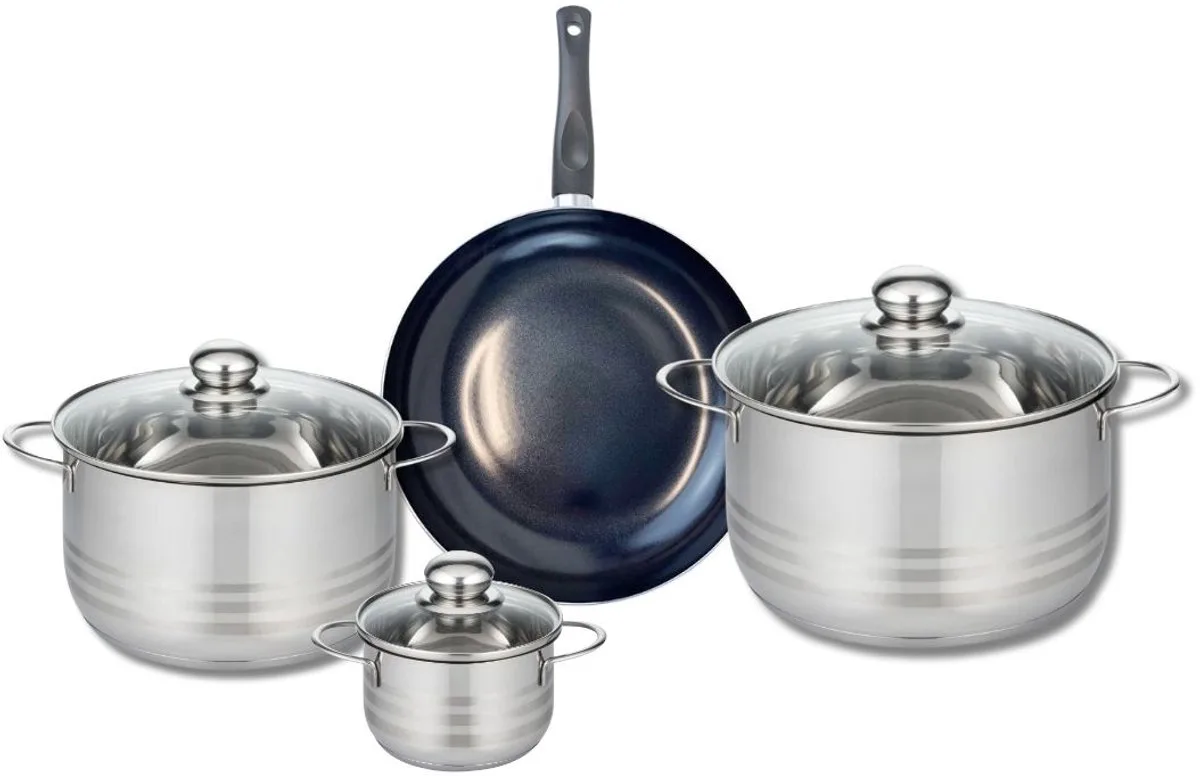 Set van 1 Koekenpan 24 cm en 3 kookpotten 12, 20 en 24 cm Elo Prima Glanzend by Fackelmann in Black – product photo