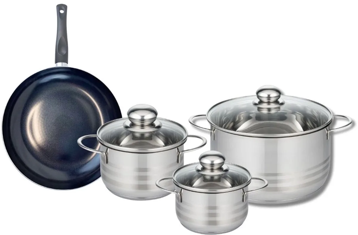 Set van 1 Koekenpan 24 cm en 3 kookpotten 14, 16 en 24 cm Elo Prima Glanzend van Fackelmann in Zwart – productfoto