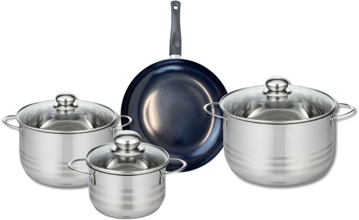 Set van 1 Koekenpan 24 cm en 3 kookpotten 16, 20 en 24 cm Elo Prima Glanzend van Fackelmann in Zwart – productfoto