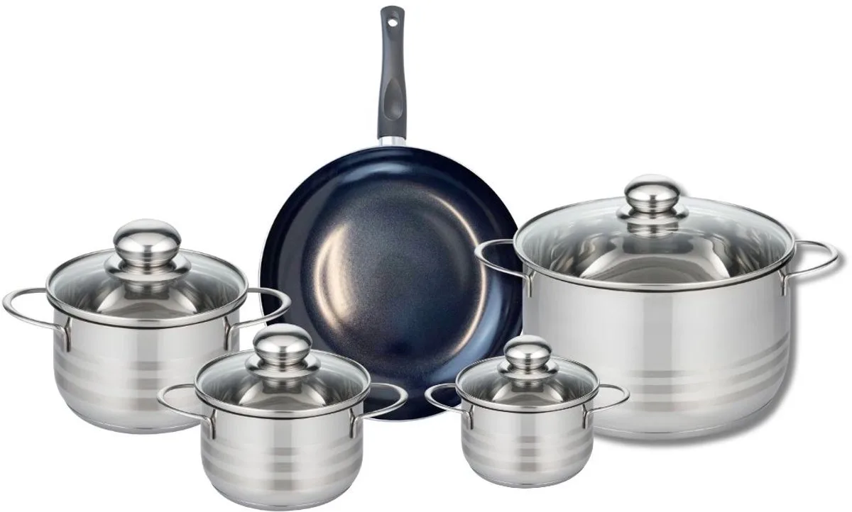 Set van 1 Koekenpan 24 cm en 4 kookpotten 12, 14, 16 en 24 cm Elo Prima Glanzend de Fackelmann en Noir – photo produit