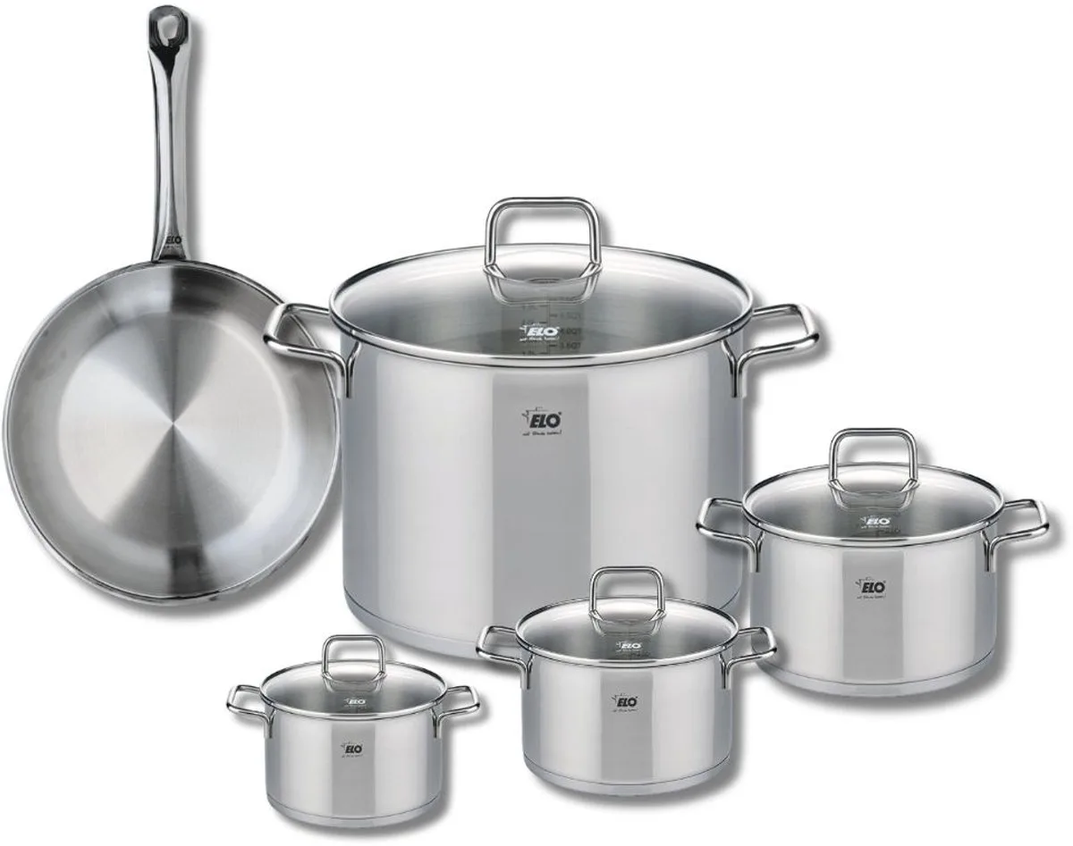 Set van 1 Koekenpan 24 cm en 4 kookpotten 12, 14, 16 en 26 cm Elo Profi Citrin van Fackelmann in Grijs – productfoto