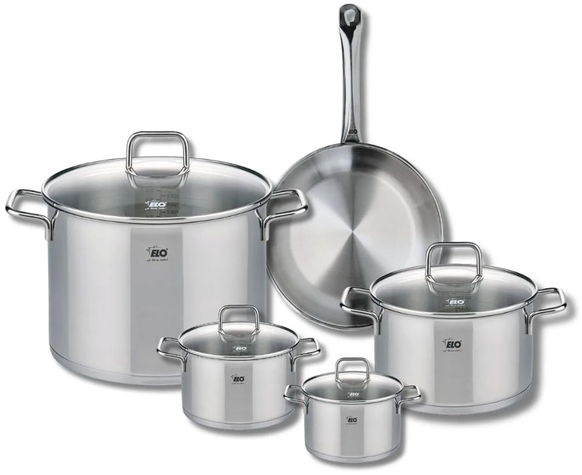 Set van 1 Koekenpan 24 cm en 4 kookpotten 12, 14, 20 en 26 cm Elo Profi Citrin fra Fackelmann i Grå – produktbillede