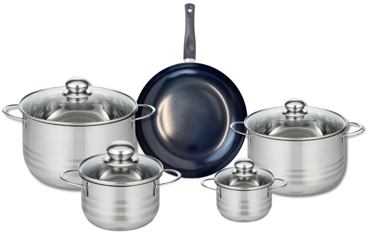 Set van 1 Koekenpan 24 cm en 4 kookpotten 14, 16, 20 en 24 cm Elo Prima Glanzend by Fackelmann in Black – product photo