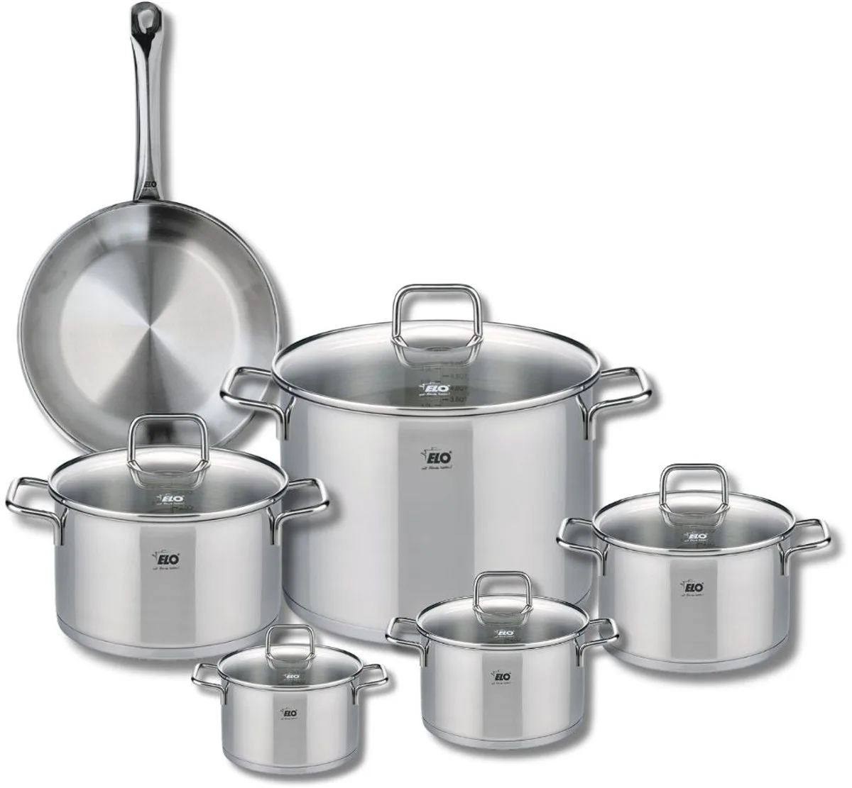 Set van 1 Koekenpan 24 cm en 5 kookpotten 12, 14, 16, 20 en 26 cm Elo Profi Citrin fra Fackelmann i Grå – produktbillede