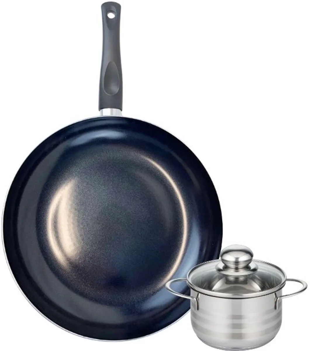 Set van 1 Koekenpan 28 cm en 1 braadpan 12 cm Elo Prima Glanzend van Fackelmann in Zwart – productfoto
