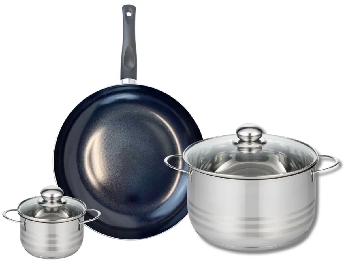 Set van 1 Koekenpan 28 cm en 2 kookpannen 12 en 24 cm Elo Prima Glanzend de Fackelmann en Noir – photo produit
