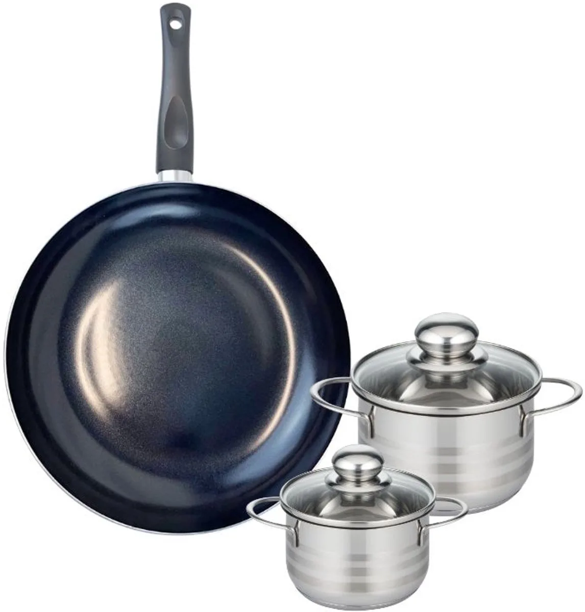Set van 1 Koekenpan 28 cm en 2 kookpotten 12 en 14 cm Elo Prima Glanzend de Fackelmann en Noir – photo produit