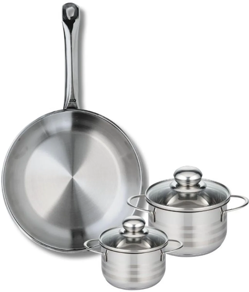 Set van 1 Koekenpan 28 cm en 2 kookpotten 12 en 14 cm Elo Profi Brillant van Fackelmann in Roestvrij staal – productfoto