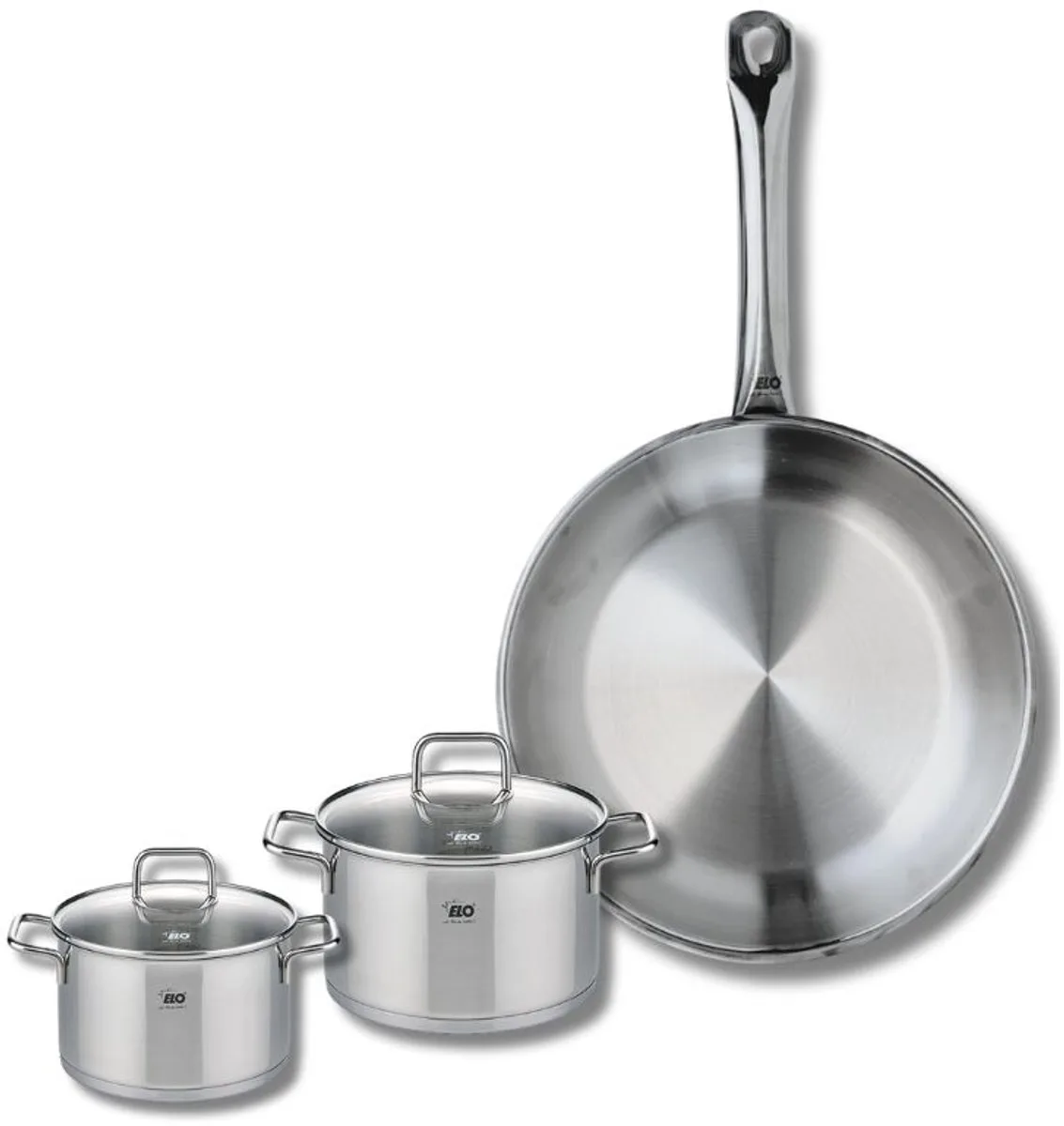 Set van 1 Koekenpan 28 cm en 2 kookpotten 12 en 14 cm Elo Profi Citrin från Fackelmann i Roestvrij staal – produktbild