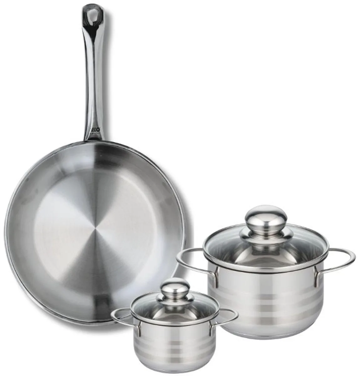 Set van 1 Koekenpan 28 cm en 2 kookpotten 12 en 16 cm Elo Profi Brillant från Fackelmann i Roestvrij staal – produktbild