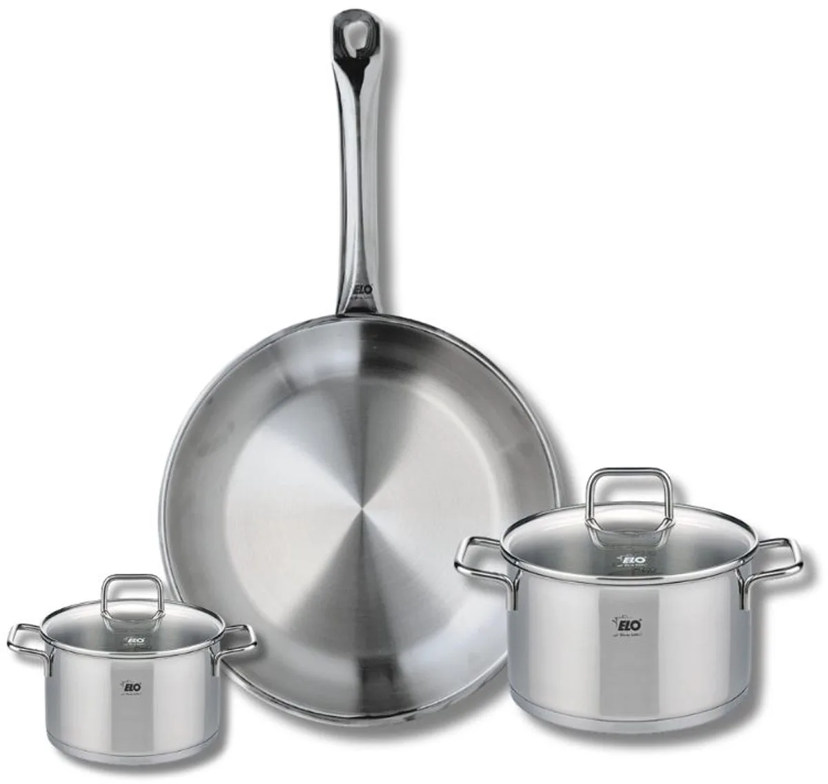 Set van 1 Koekenpan 28 cm en 2 kookpotten 12 en 16 cm Elo Profi Citrin van Fackelmann in Roestvrij staal – productfoto