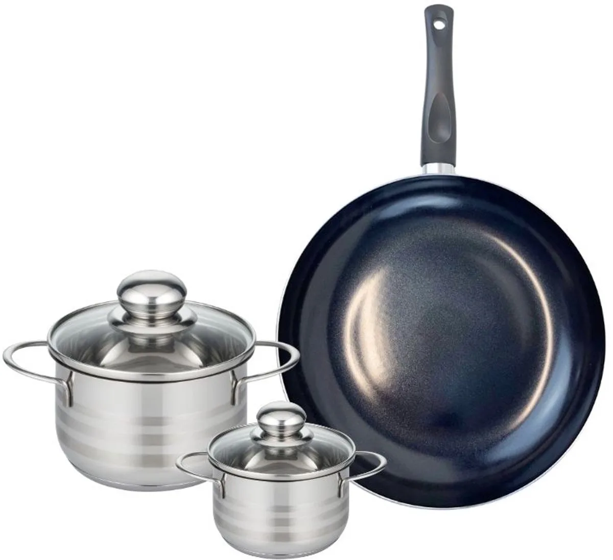 Set van 1 Koekenpan 28 cm en 2 kookpotten 12 en 16 cm Elo Prima Glanzend från Fackelmann i Svart – produktbild
