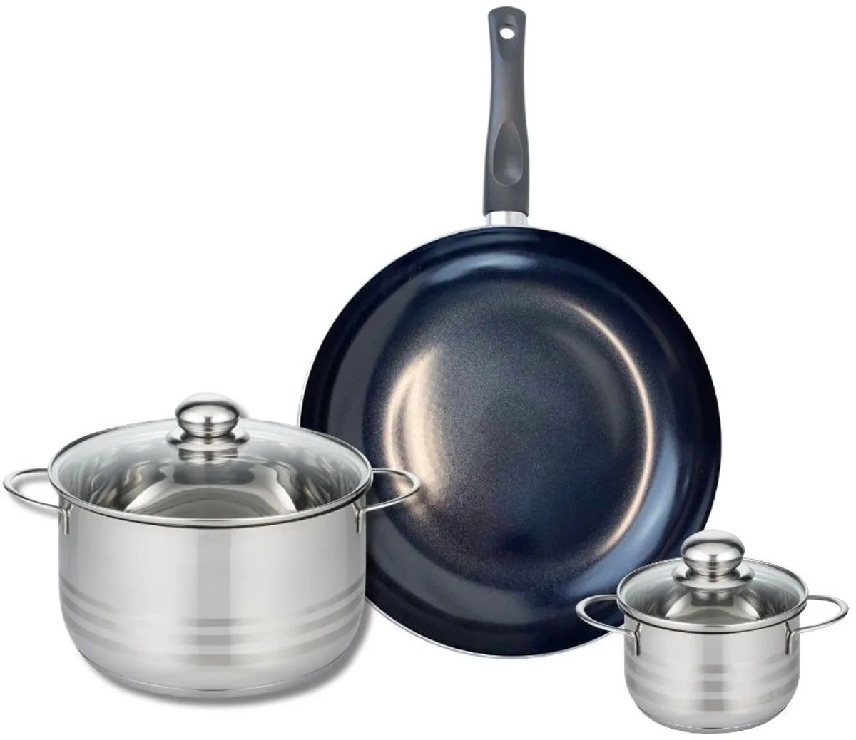 Set van 1 Koekenpan 28 cm en 2 kookpotten 12 en 20 cm Elo Prima Glanzend von Fackelmann in Schwarz – Produktfoto