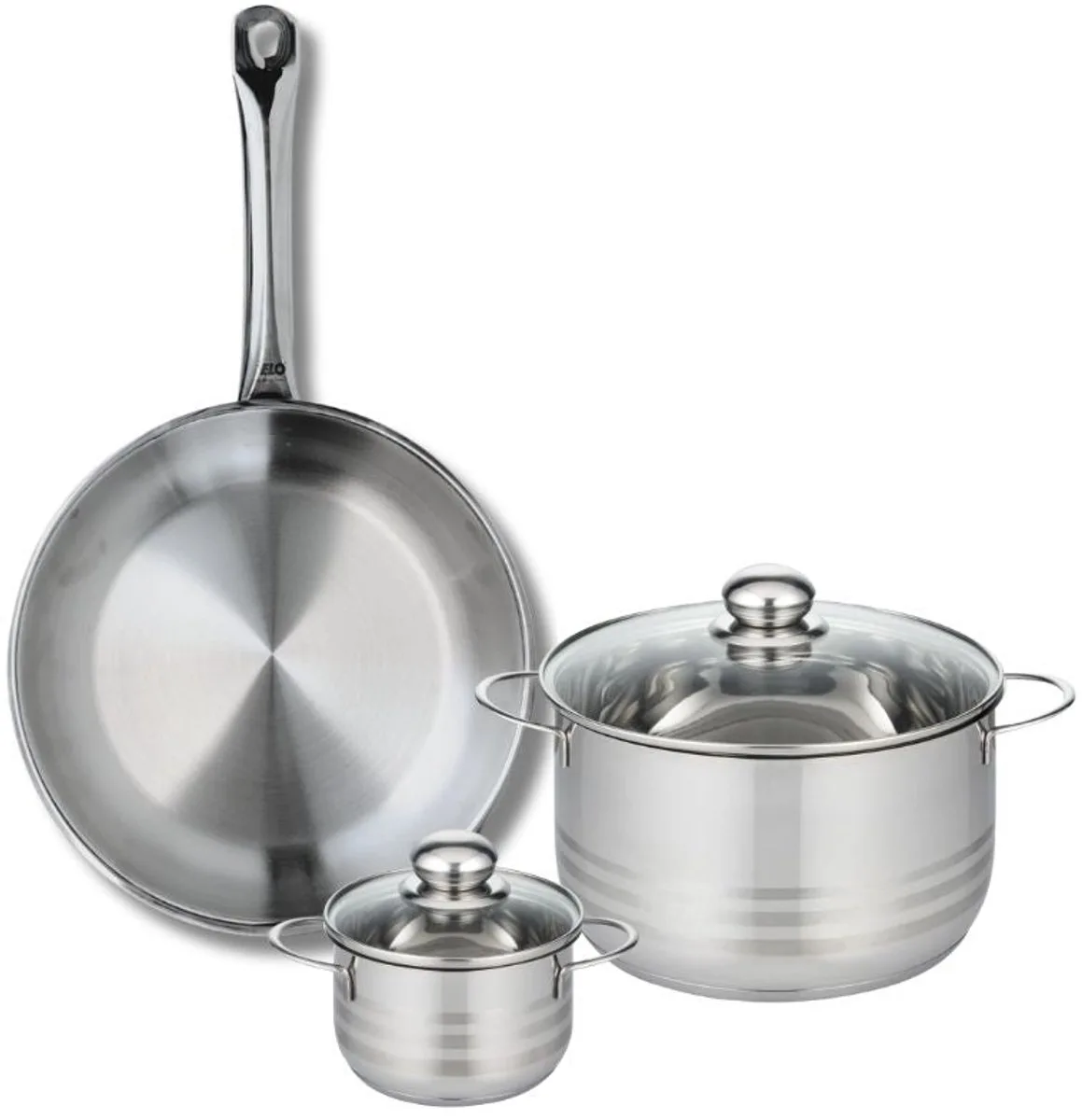 Set van 1 Koekenpan 28 cm en 2 kookpotten 12 en 20 cm Elo Profi Brillant de Fackelmann en Roestvrij staal – photo produit