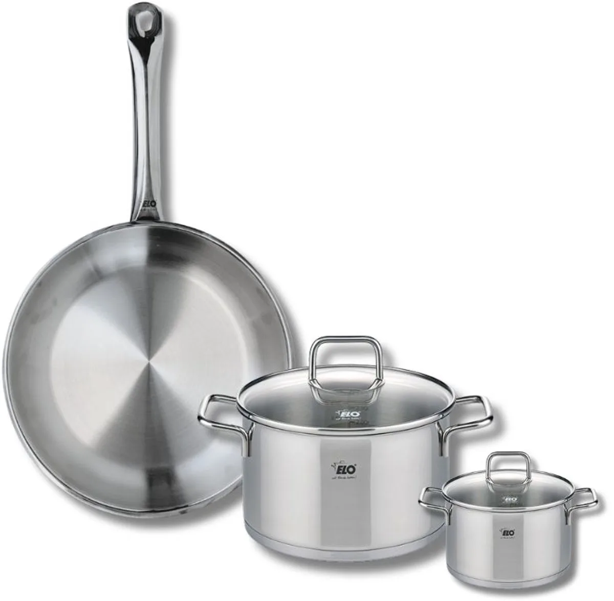 Set van 1 Koekenpan 28 cm en 2 kookpotten 12 en 20 cm Elo Profi Citrin de Fackelmann en Roestvrij staal – photo produit