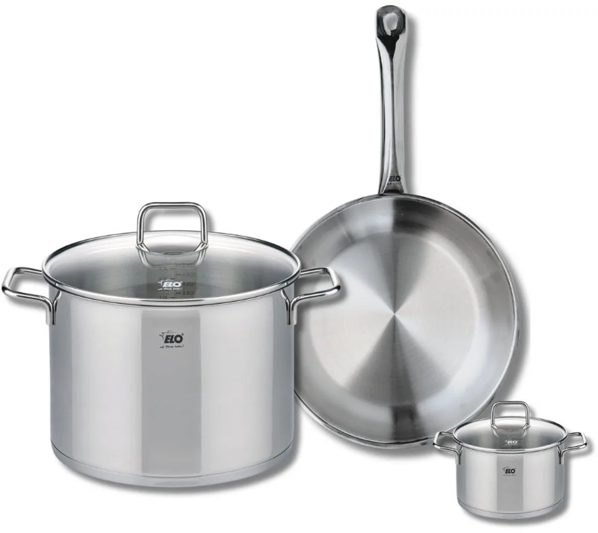 Set van 1 Koekenpan 28 cm en 2 kookpotten 12 en 26 cm Elo Profi Citrin de Fackelmann en Roestvrij staal – photo produit