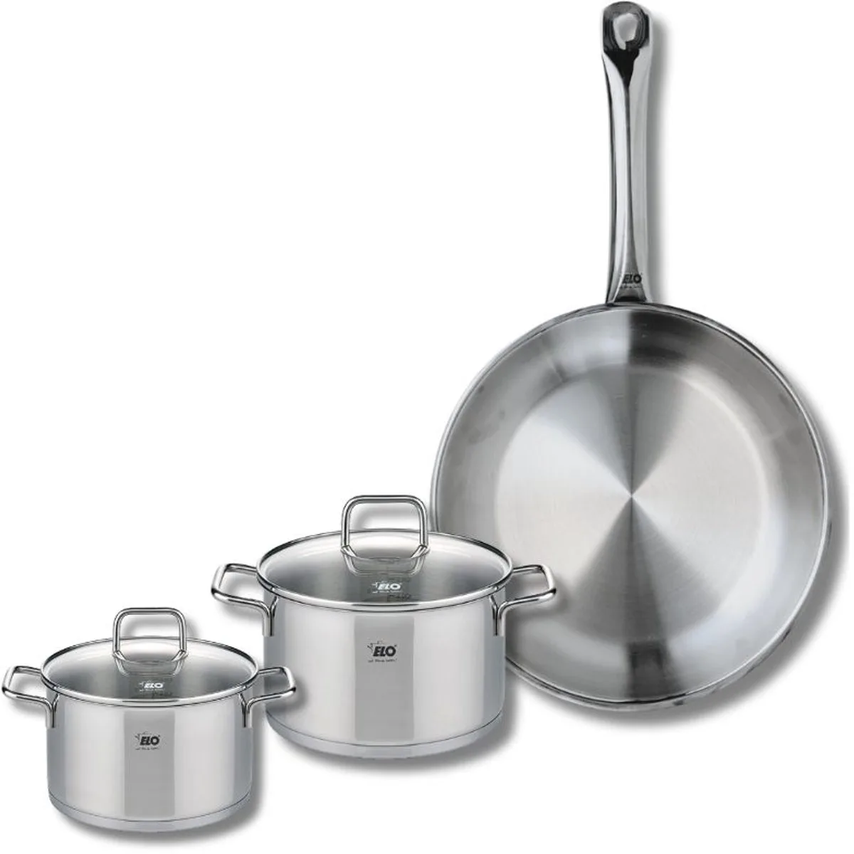 Set van 1 Koekenpan 28 cm en 2 kookpotten 14 en 16 cm Elo Profi Citrin von Fackelmann in Roestvrij staal – Produktfoto