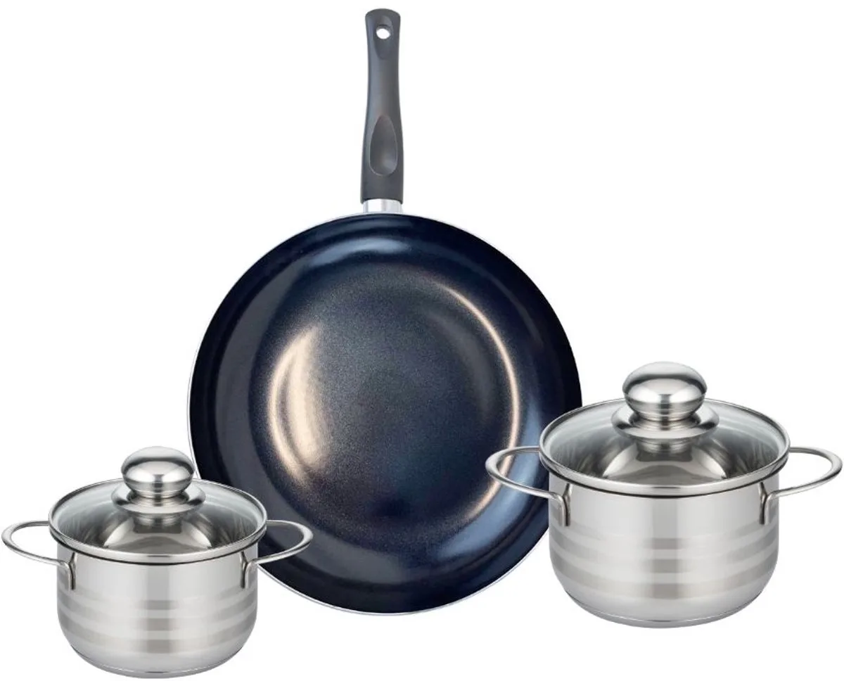 Set van 1 Koekenpan 28 cm en 2 kookpotten 14 en 16 cm Elo Prima Glanzend från Fackelmann i Svart – produktbild