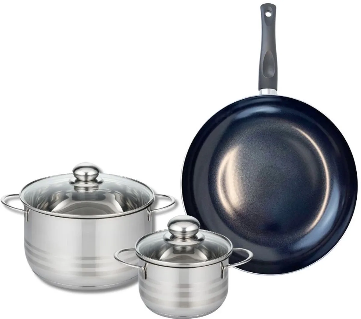 Set van 1 Koekenpan 28 cm en 2 kookpotten 14 en 20 cm Elo Prima Glanzend de Fackelmann en Noir – photo produit