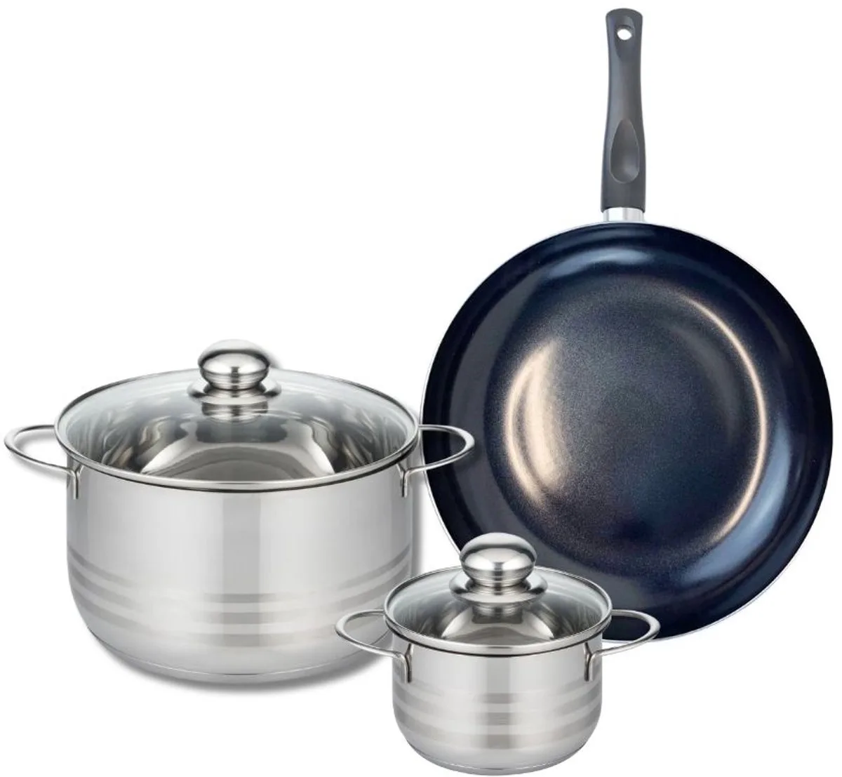 Set van 1 Koekenpan 28 cm en 2 kookpotten 14 en 24 cm Elo Prima Brillant från Fackelmann i Svart – produktbild