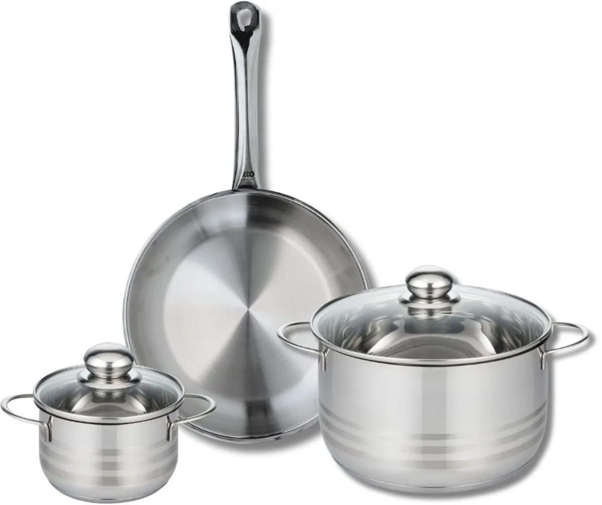Set van 1 Koekenpan 28 cm en 2 kookpotten 14 en 24 cm Elo Profi Brillant fra Fackelmann i Roestvrij staal – produktbillede