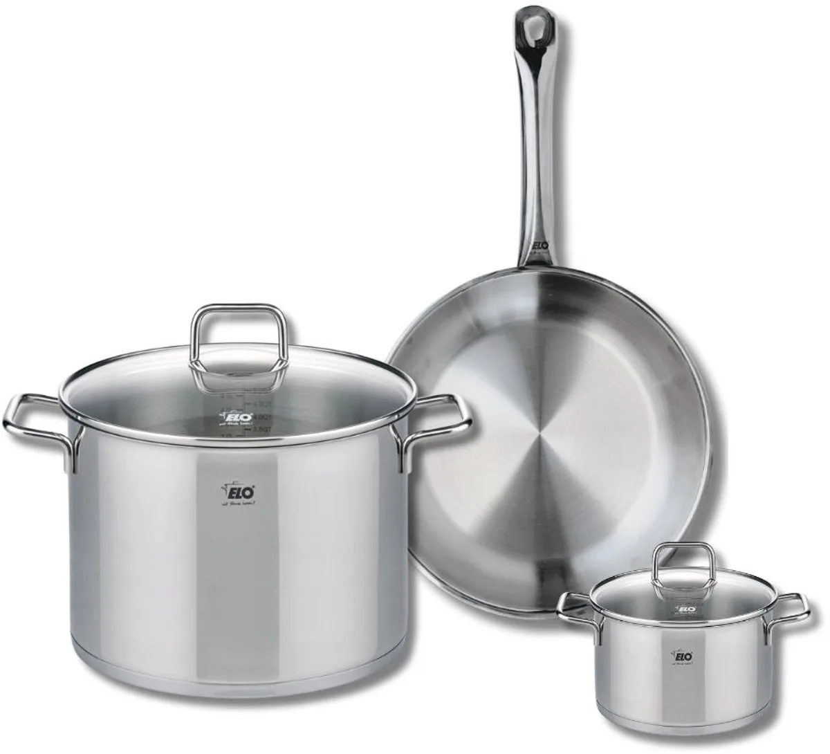 Set van 1 Koekenpan 28 cm en 2 kookpotten 14 en 26 cm Elo Profi Citrin från Fackelmann i Roestvrij staal – produktbild