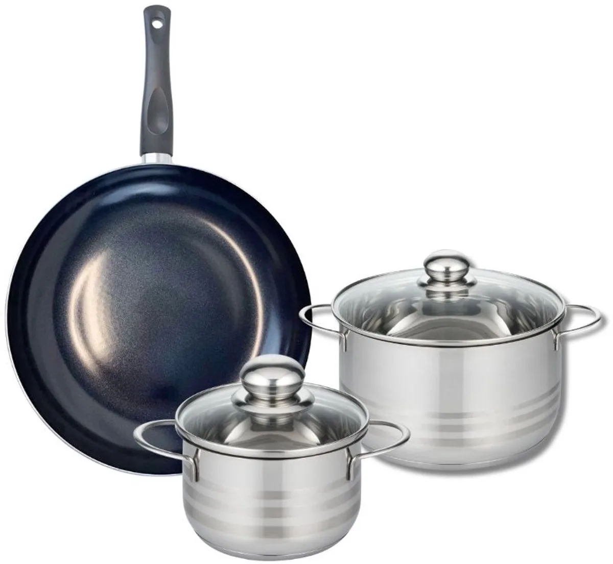 Set van 1 Koekenpan 28 cm en 2 kookpotten 16 en 20 cm Elo Prima Glanzend från Fackelmann i Svart – produktbild