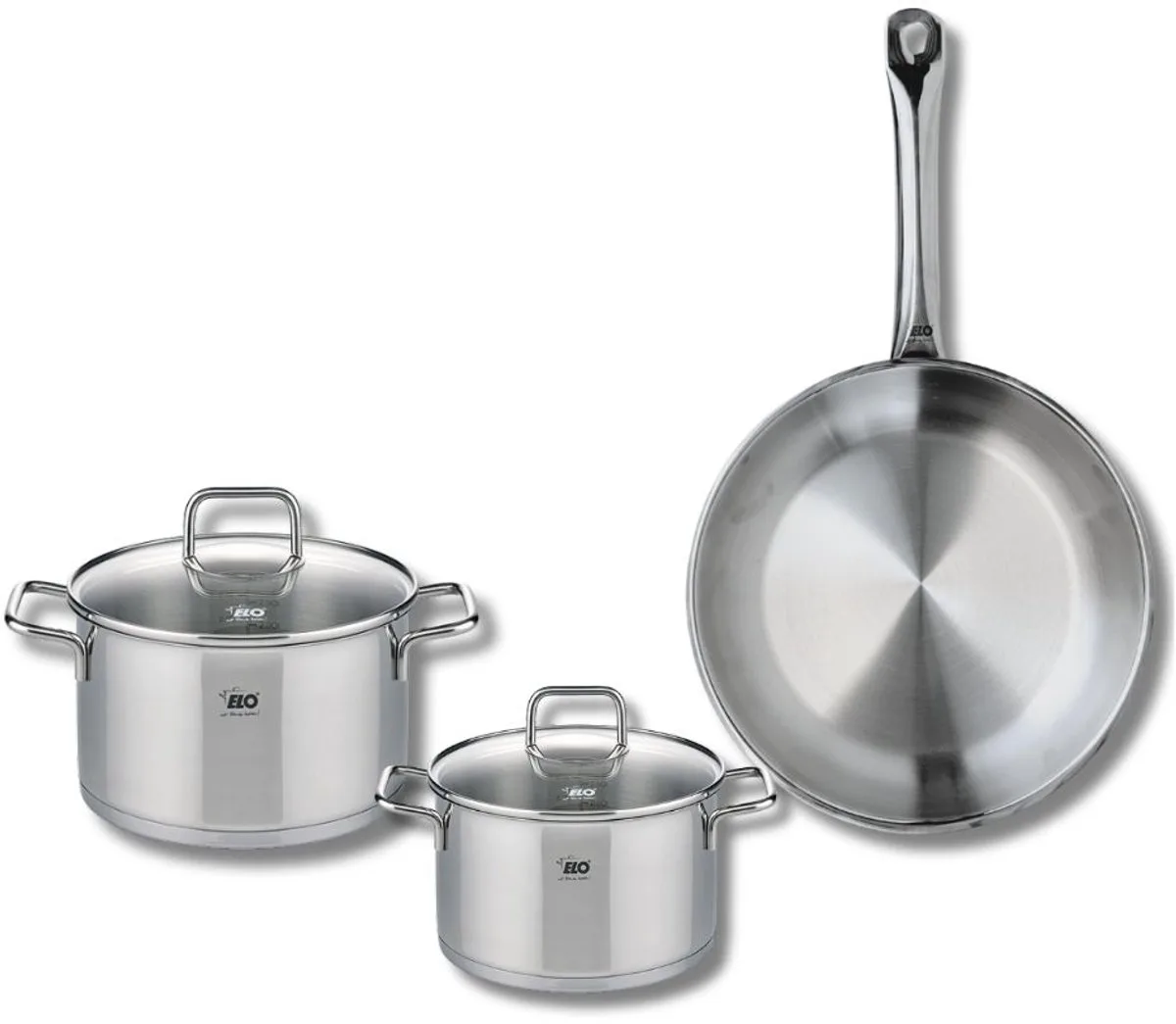 Set van 1 Koekenpan 28 cm en 2 kookpotten 16 en 20 cm Elo Profi Citrin van Fackelmann in Roestvrij staal – productfoto