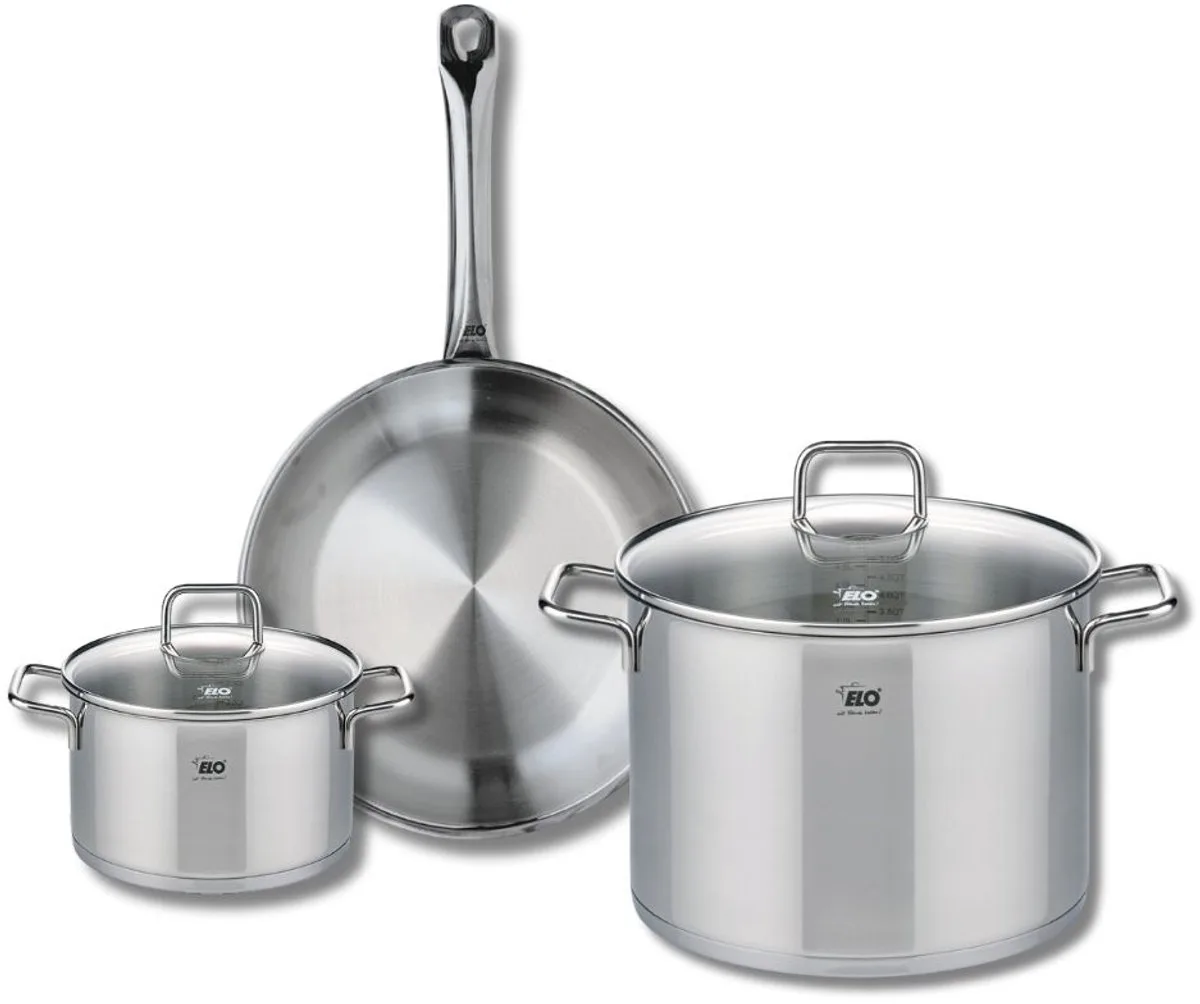 Set van 1 Koekenpan 28 cm en 2 kookpotten 16 en 26 cm Elo Profi Citrin från Fackelmann i Roestvrij staal – produktbild
