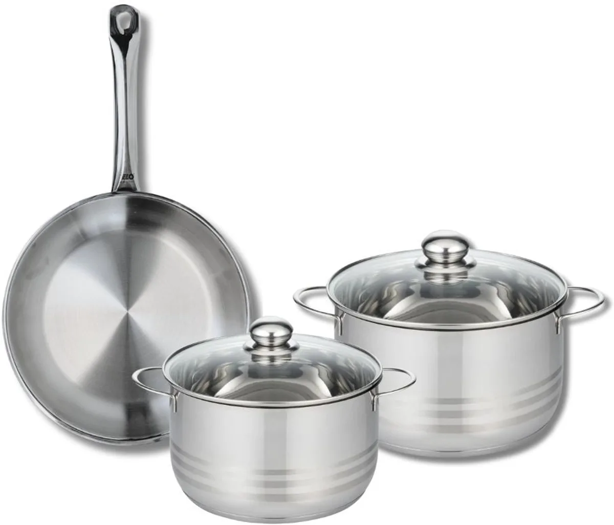 Set van 1 Koekenpan 28 cm en 2 kookpotten 20 en 24 cm Elo Profi Brillant från Fackelmann i Roestvrij staal – produktbild