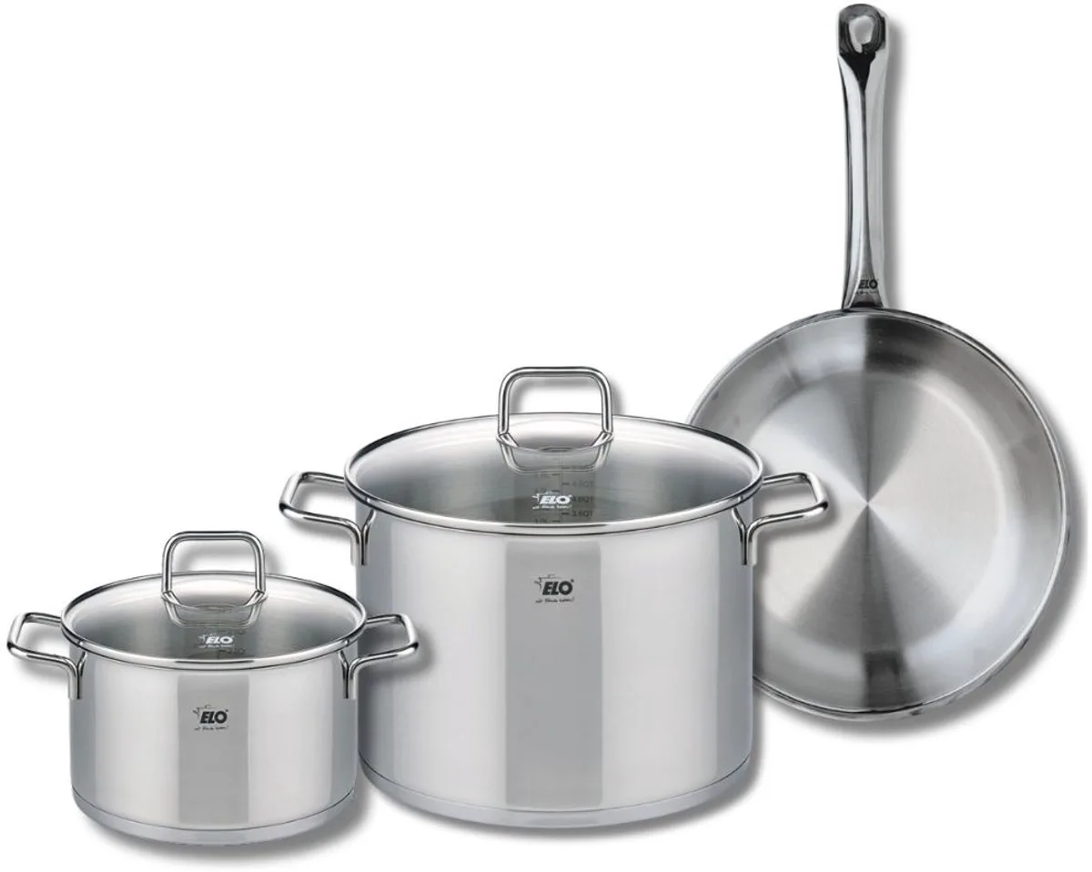 Set van 1 Koekenpan 28 cm en 2 kookpotten 20 en 26 cm Elo Profi Citrin från Fackelmann i Roestvrij staal – produktbild