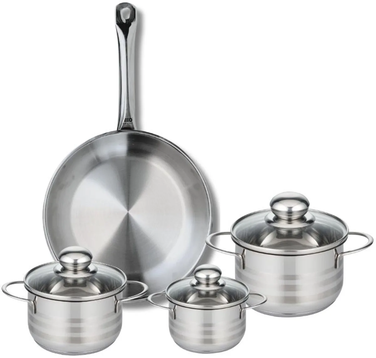 Set van 1 Koekenpan 28 cm en 3 kookpotten 12, 14 en 16 cm Elo Profi Brillant från Fackelmann i Roestvrij staal – produktbild