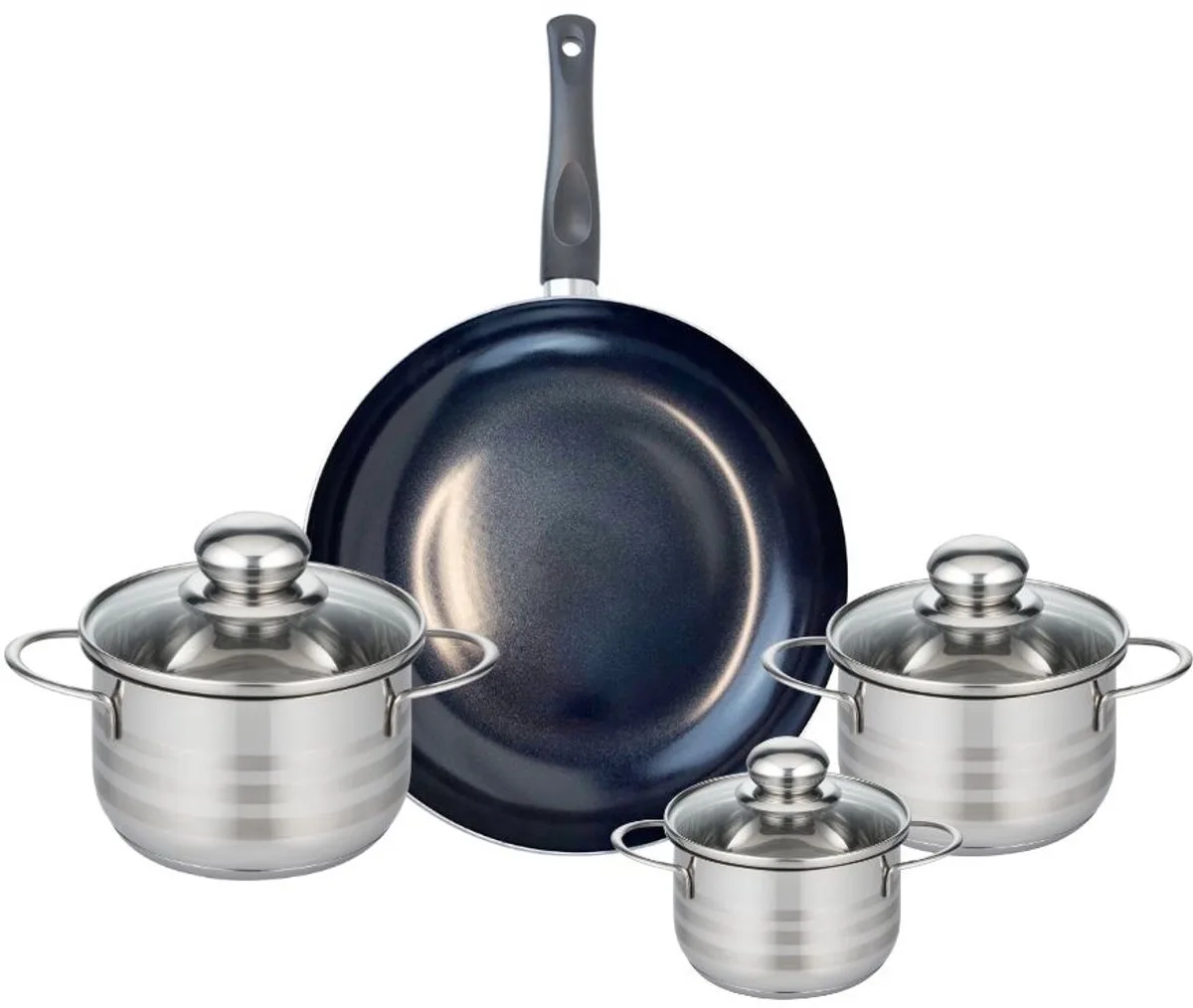 Set van 1 Koekenpan 28 cm en 3 kookpotten 12, 14 en 16 cm Elo Prima Glanzend de Fackelmann en Noir – photo produit