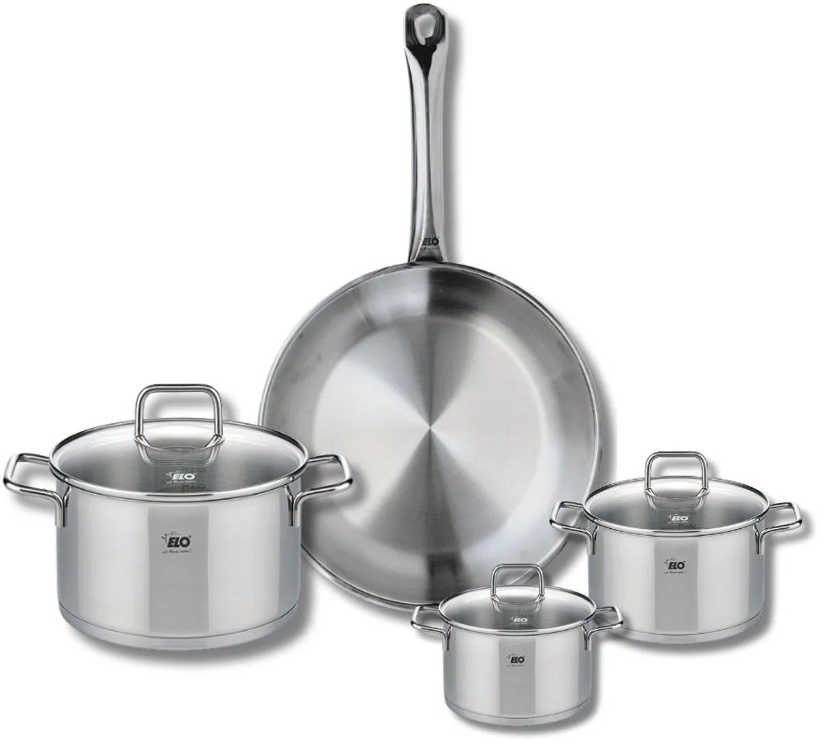 Set van 1 Koekenpan 28 cm en 3 kookpotten 12, 14 en 20 cm Elo Profi Citrin von Fackelmann in Roestvrij staal – Produktfoto