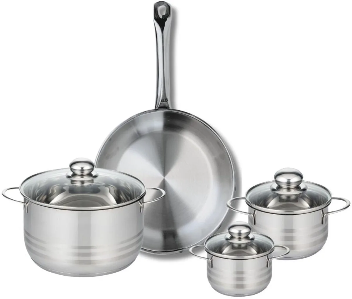 Set van 1 Koekenpan 28 cm en 3 kookpotten 12, 14 en 20 cm Elo Profi Brillant från Fackelmann i Roestvrij staal – produktbild
