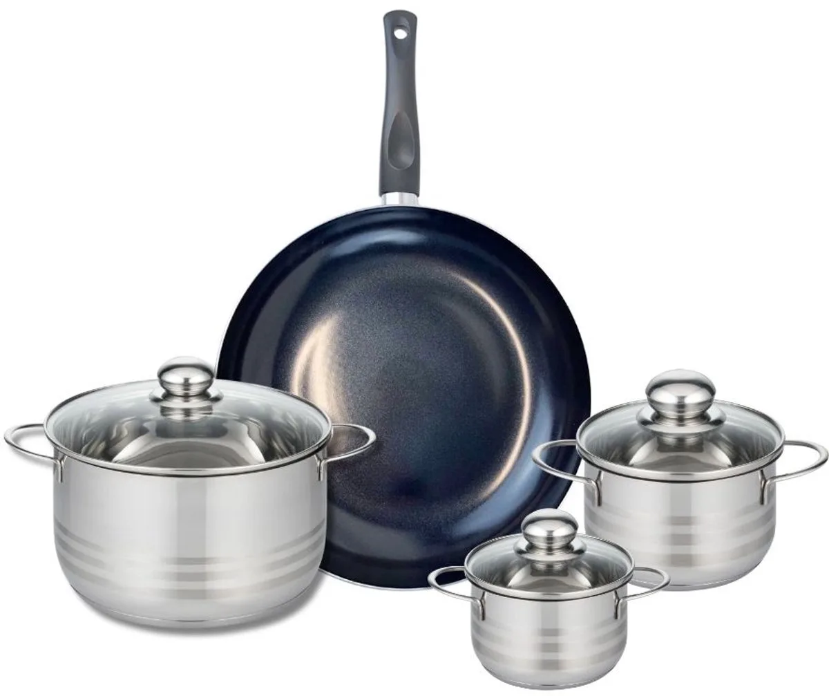 Set van 1 Koekenpan 28 cm en 3 kookpotten 12, 14 en 20 cm Elo Prima Brillant von Fackelmann in Schwarz – Produktfoto