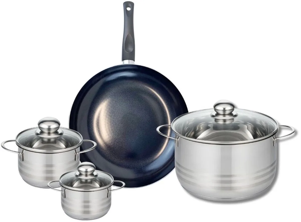 Set van 1 Koekenpan 28 cm en 3 kookpotten 12, 14 en 24 cm Elo Prima Brillant från Fackelmann i Svart – produktbild