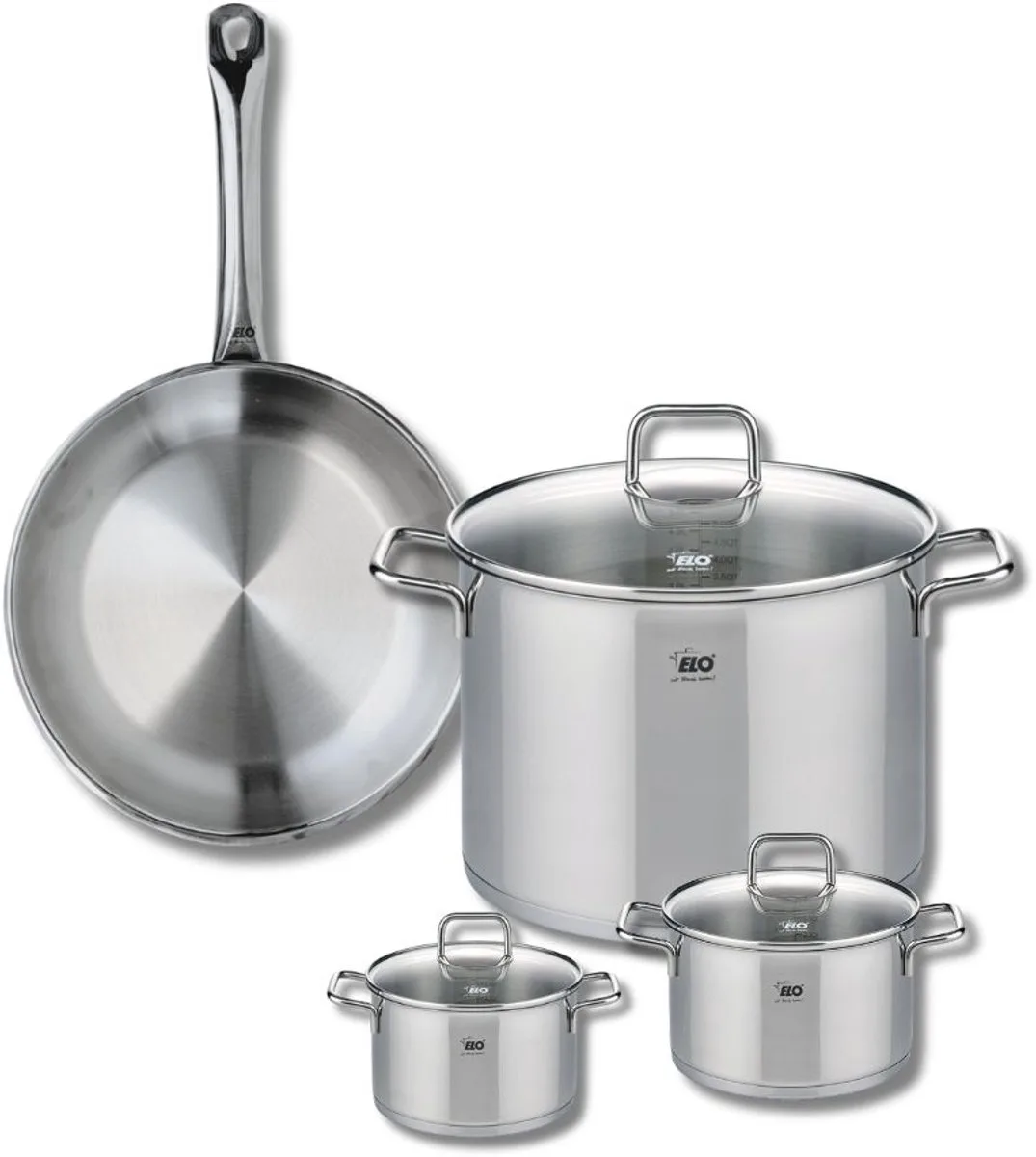 Set van 1 Koekenpan 28 cm en 3 kookpotten 12, 14 en 26 cm Elo Profi Citrin de Fackelmann en Roestvrij staal – photo produit