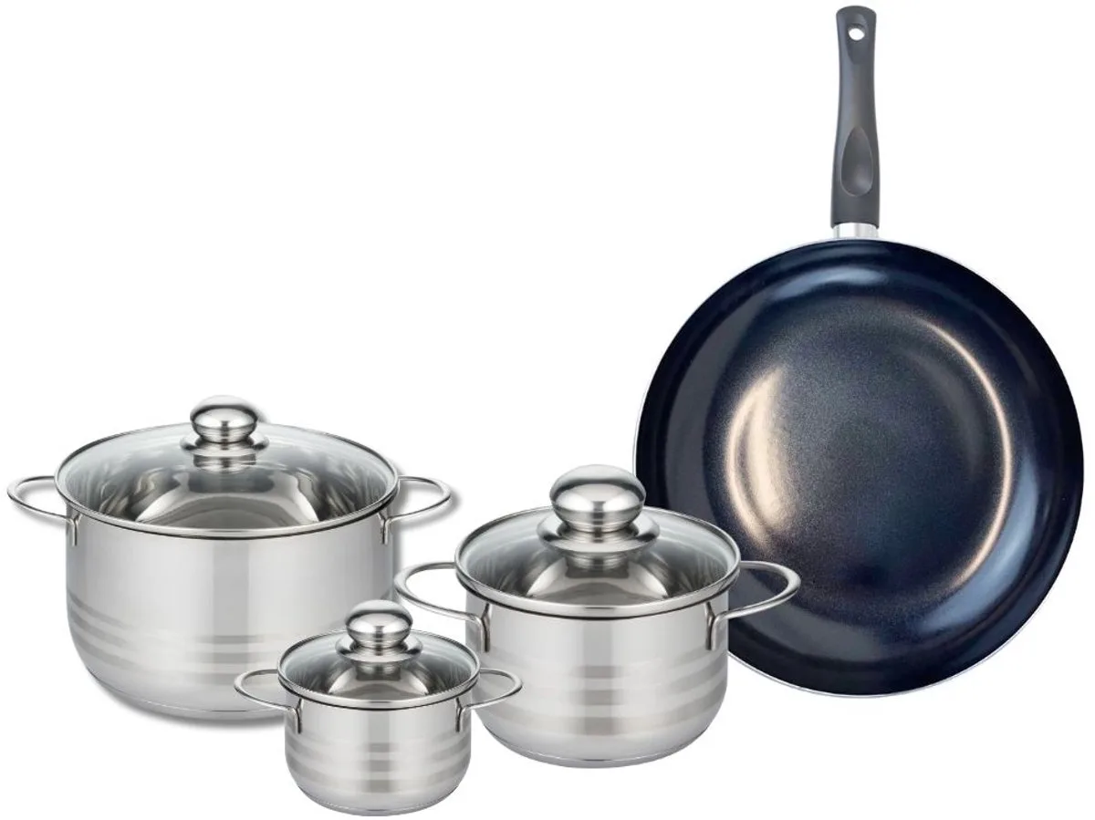 Set van 1 Koekenpan 28 cm en 3 kookpotten 12, 16 en 20 cm Elo Prima Glanzend från Fackelmann i Svart – produktbild