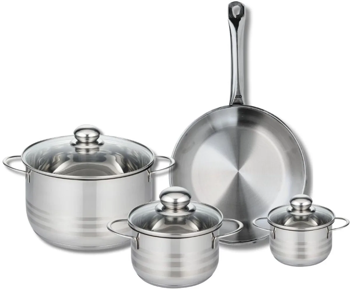 Set van 1 Koekenpan 28 cm en 3 kookpotten 12, 16 en 24 cm Elo Profi Brillant från Fackelmann i Roestvrij staal – produktbild