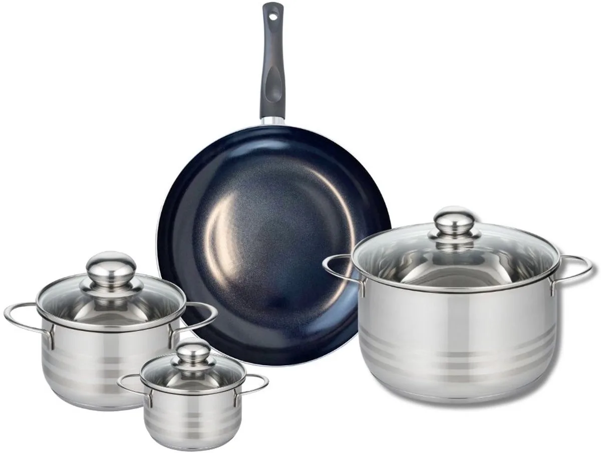 Set van 1 Koekenpan 28 cm en 3 kookpotten 12, 16 en 24 cm Elo Prima Brillant von Fackelmann in Schwarz – Produktfoto