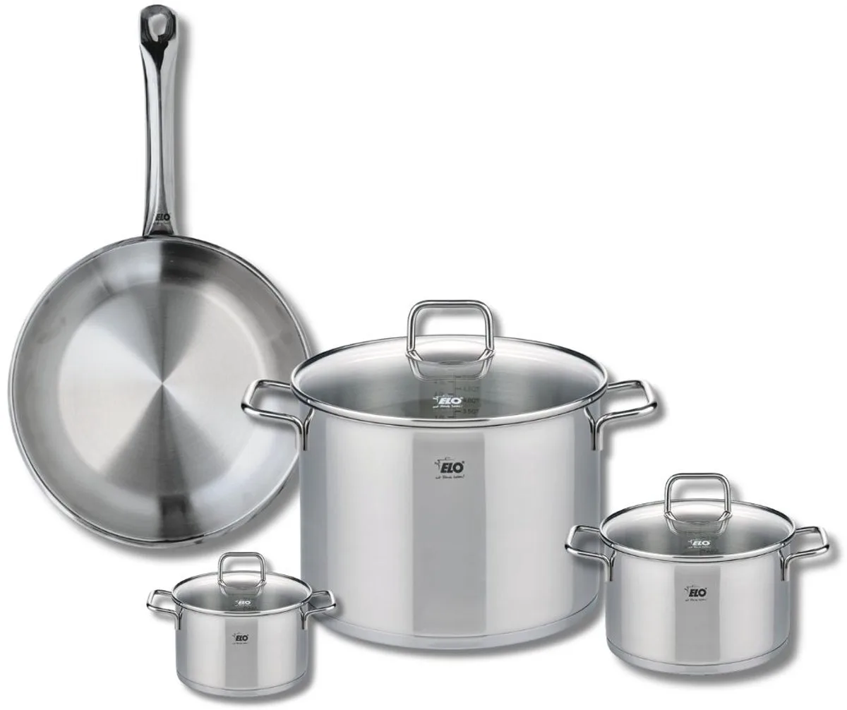 Set van 1 Koekenpan 28 cm en 3 kookpotten 12, 16 en 26 cm Elo Profi Citrin by Fackelmann in Roestvrij staal – product photo