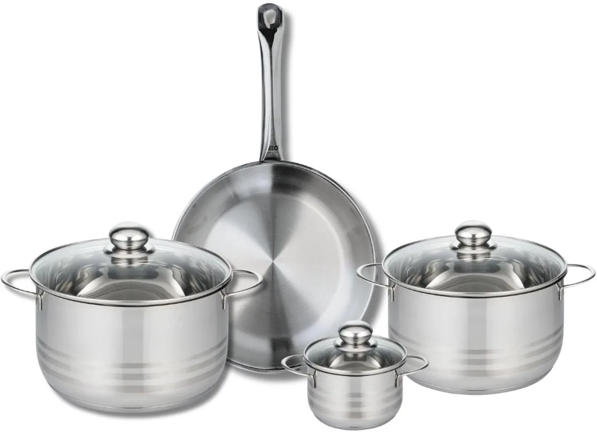 Set van 1 Koekenpan 28 cm en 3 kookpotten 12, 20 en 24 cm Elo Profi Brillant från Fackelmann i Roestvrij staal – produktbild