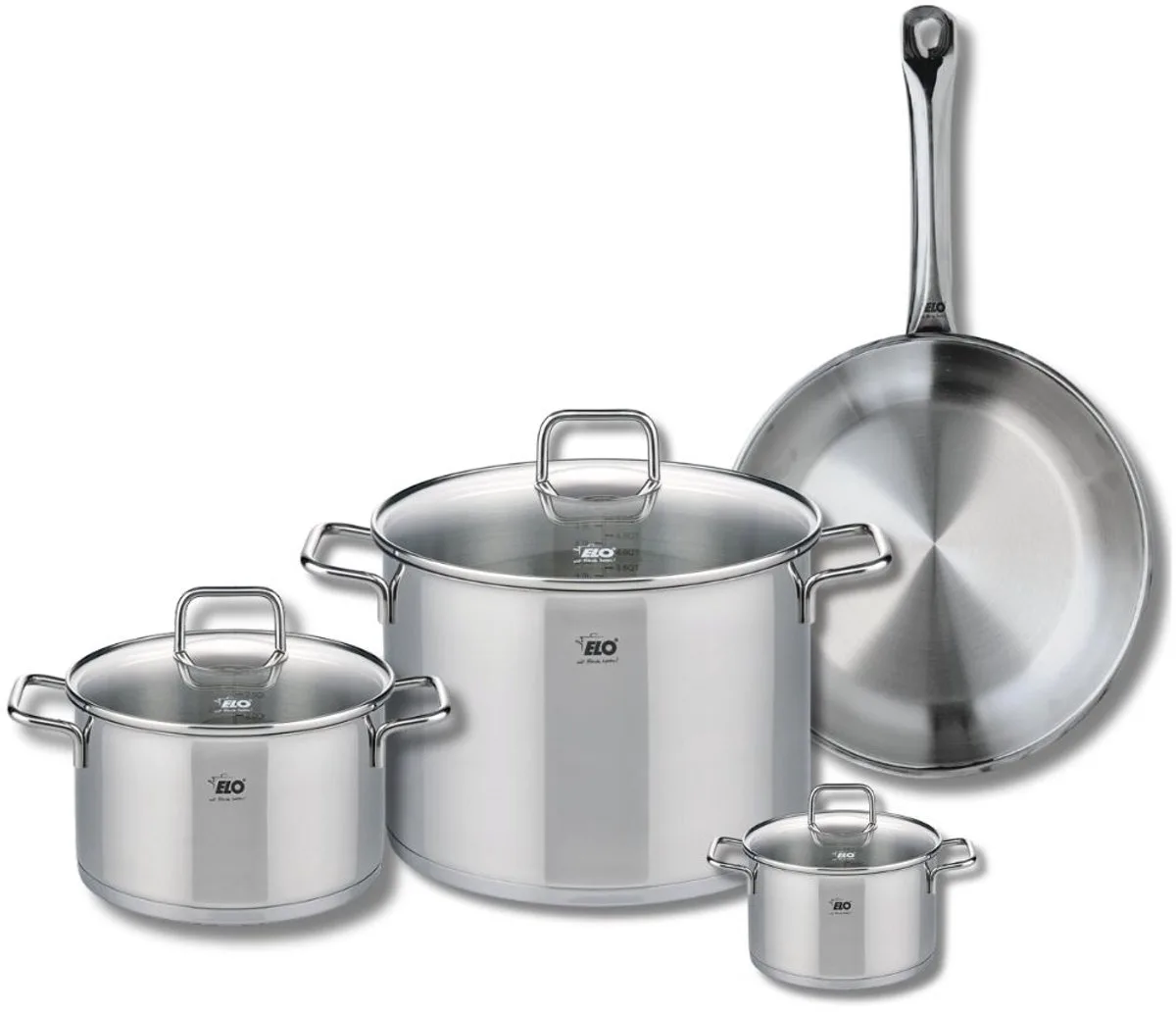 Set van 1 Koekenpan 28 cm en 3 kookpotten 12, 20 en 26 cm Elo Profi Citrin från Fackelmann i Roestvrij staal – produktbild