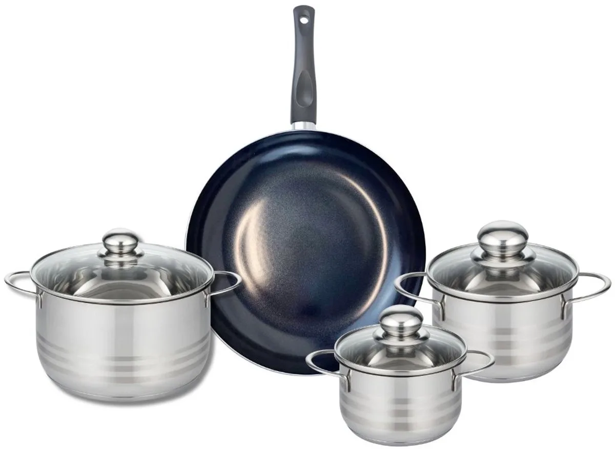 Set van 1 Koekenpan 28 cm en 3 kookpotten 14, 16 en 20 cm Elo Prima Brillant von Fackelmann in Schwarz – Produktfoto