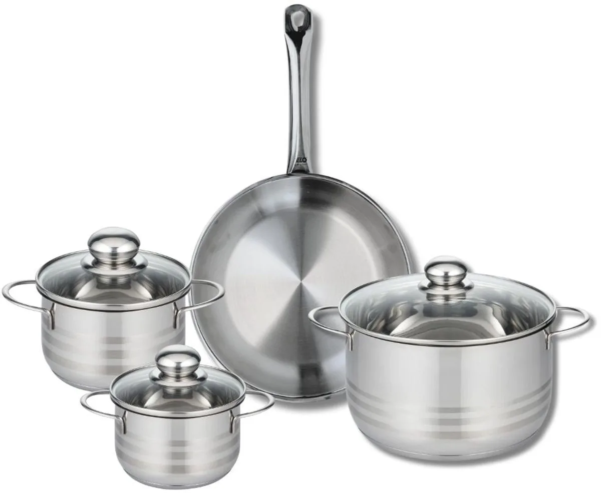 Set van 1 Koekenpan 28 cm en 3 kookpotten 14, 16 en 24 cm Elo Profi Brillant från Fackelmann i Roestvrij staal – produktbild